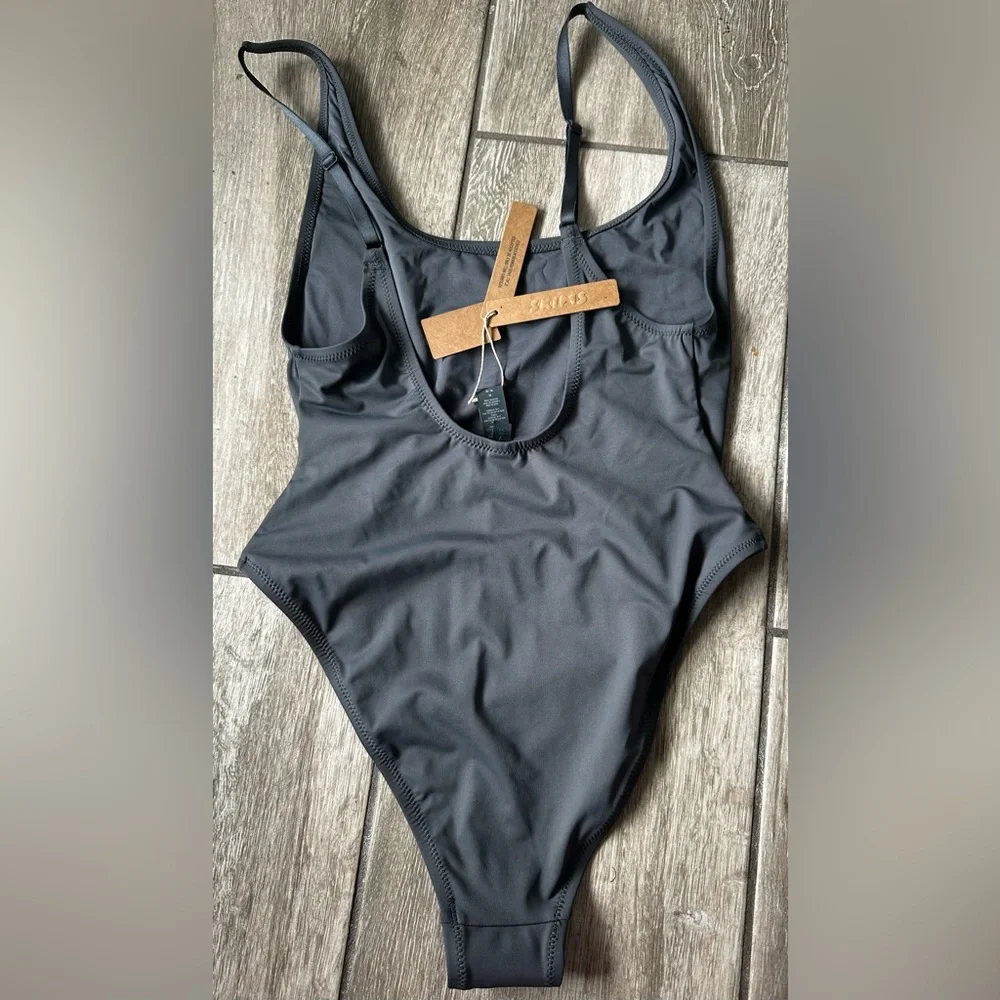 SKIMS Scoop Neck One Piece Swimsuit - Charcoal Gray